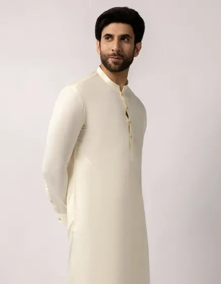 Cream Blended Semi-Formal Stitched Kameez Shalwar – Regular Fit