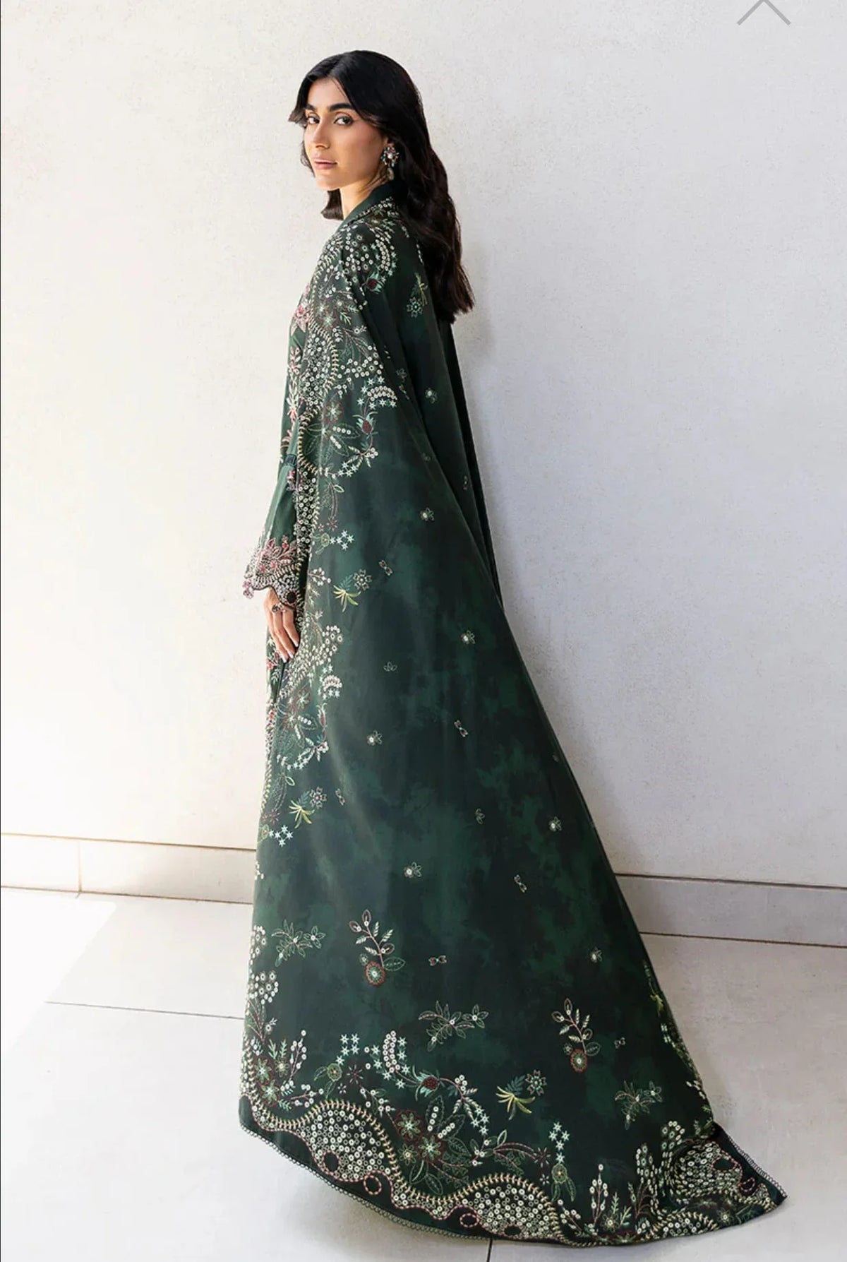 CROSS STITCH GREEN ORNATE-3PC COTTON SATIN READY TO WEAR