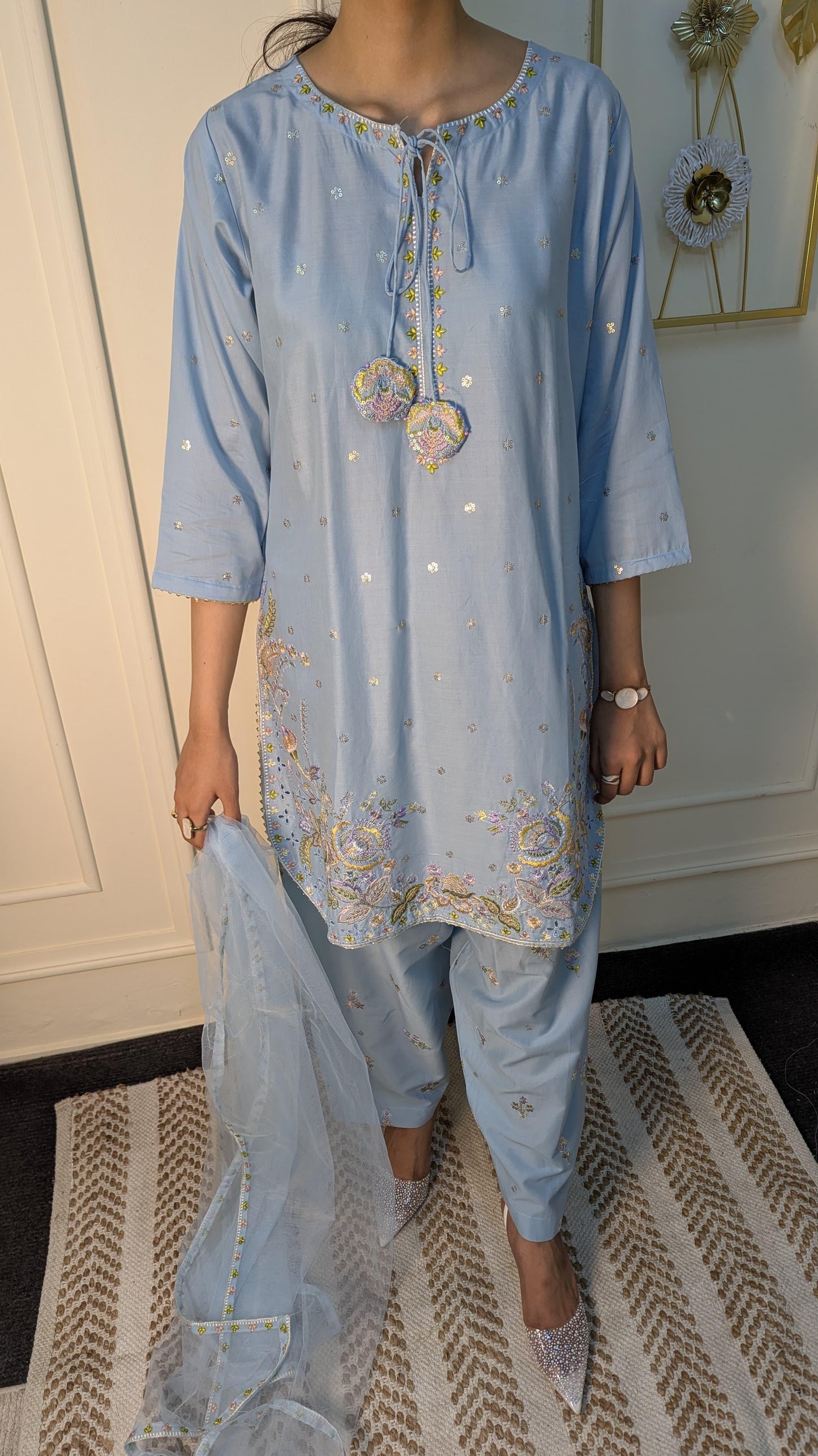 Amna Khurram Saima-Aug04 Sky-Blue Ready to wear