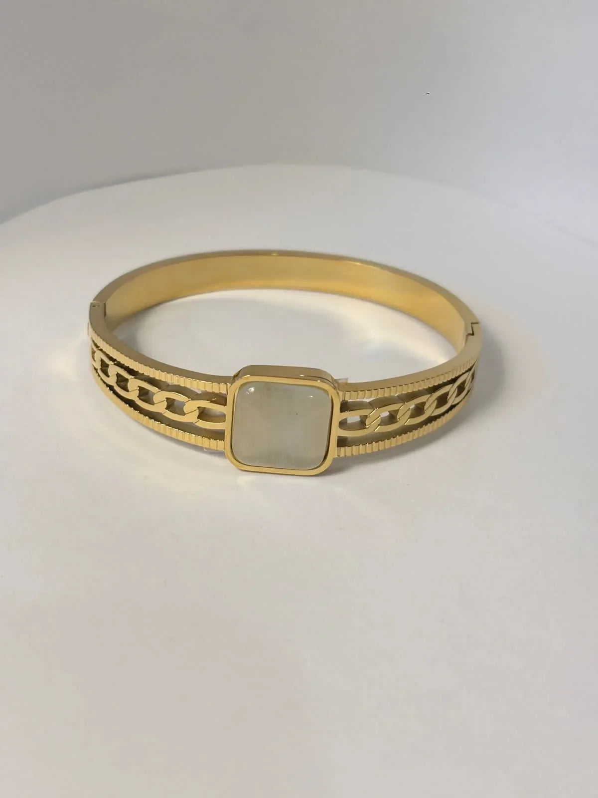 Gold-Toned Bangle with Square Gemstone