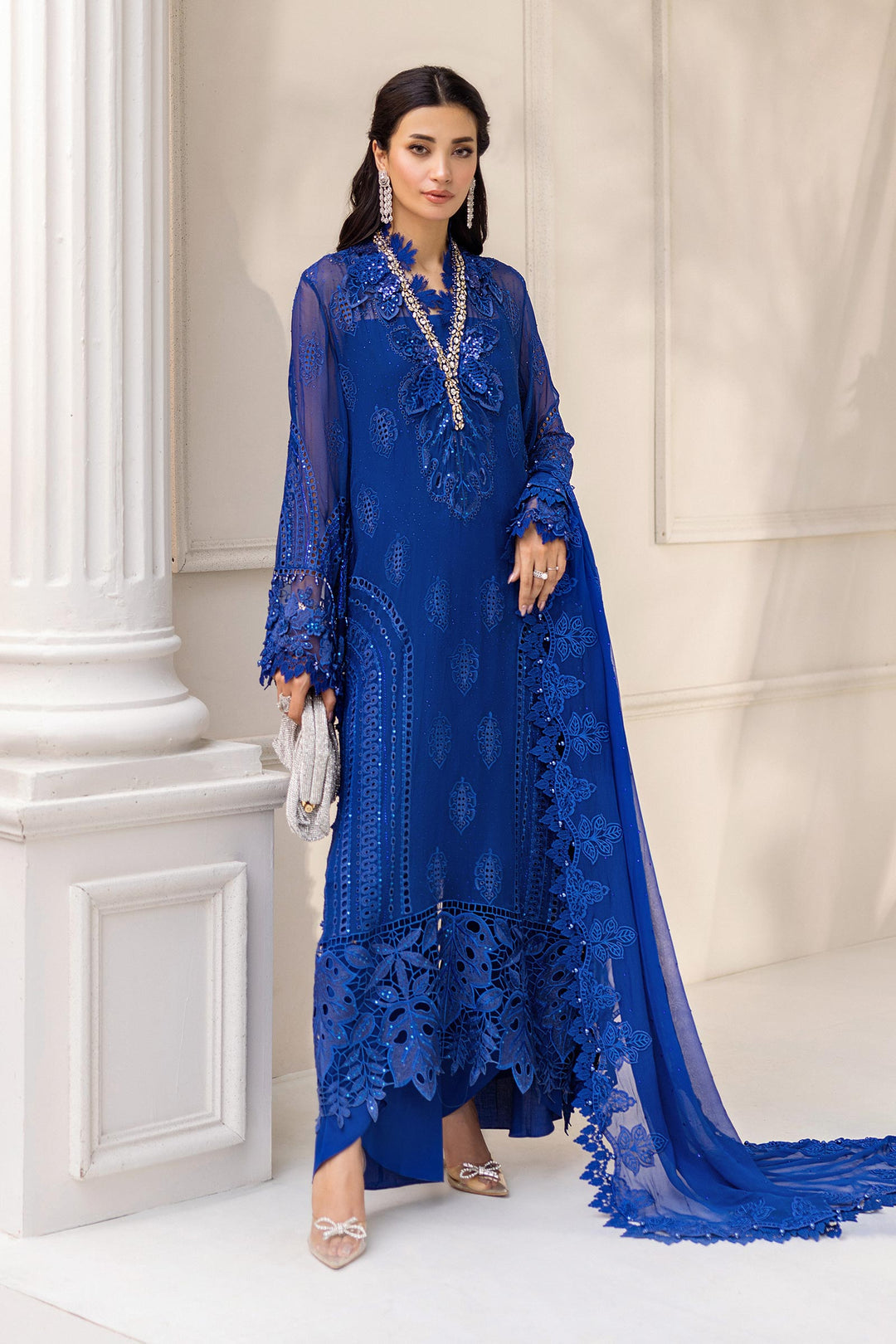 Maria B MPC-25-103 3 Piece Unstitched Embroidered Chiffon Suit