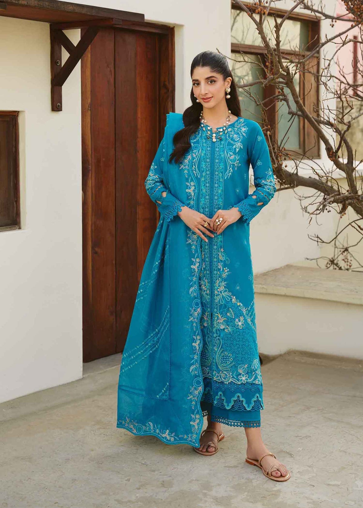 Jeem 3 PIECE EMBROIDERED PACIFIC BLUE LAWN 25'