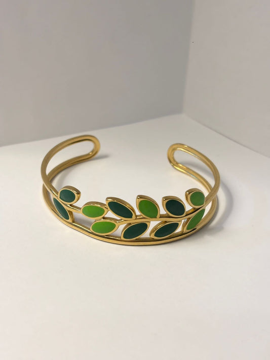 Nature-Inspired Laurel Branch Cuff Bracelet