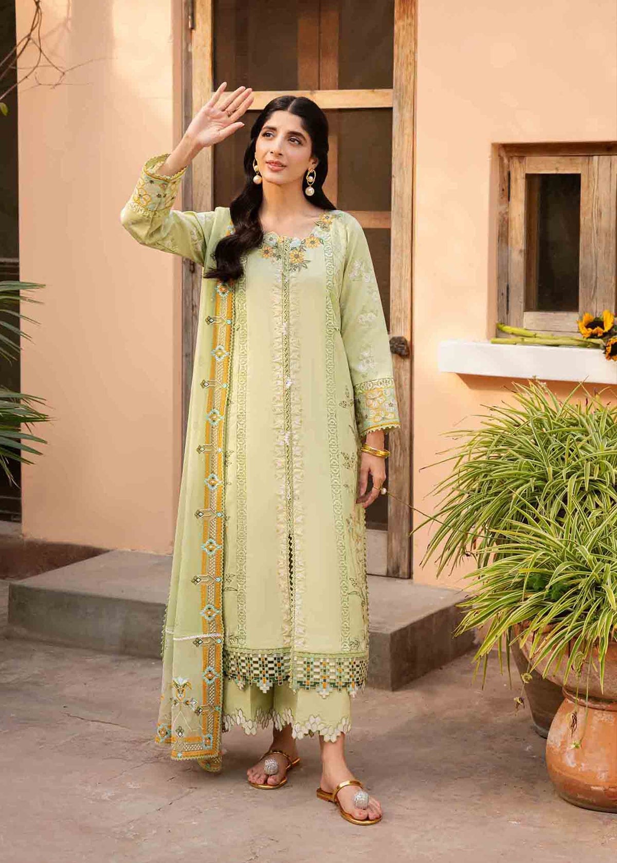 Jeem 3 PIECE EMBROIDERED FERN GREEN LAWN 25'