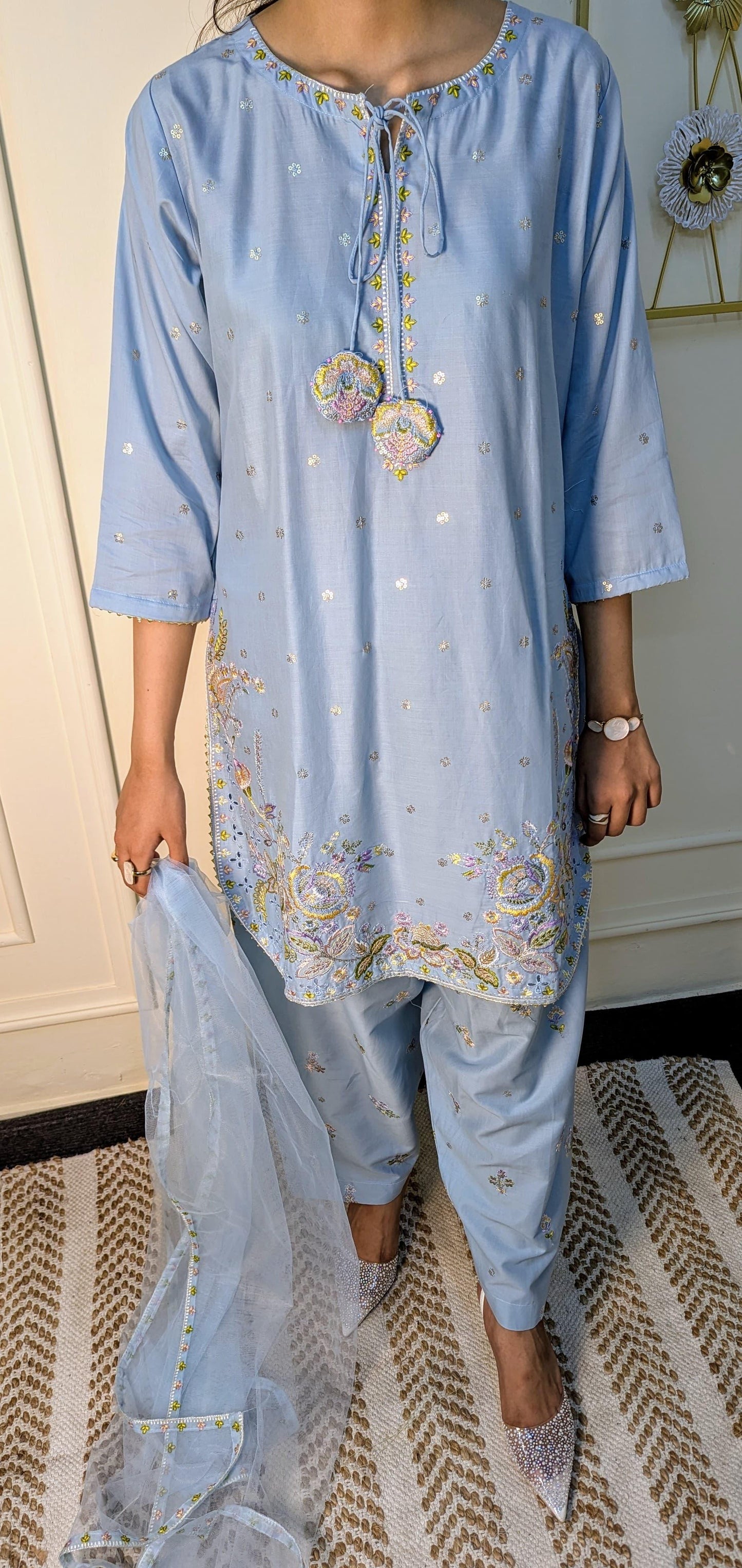 Amna Khurram Saima-Aug04 Sky-Blue Ready to wear