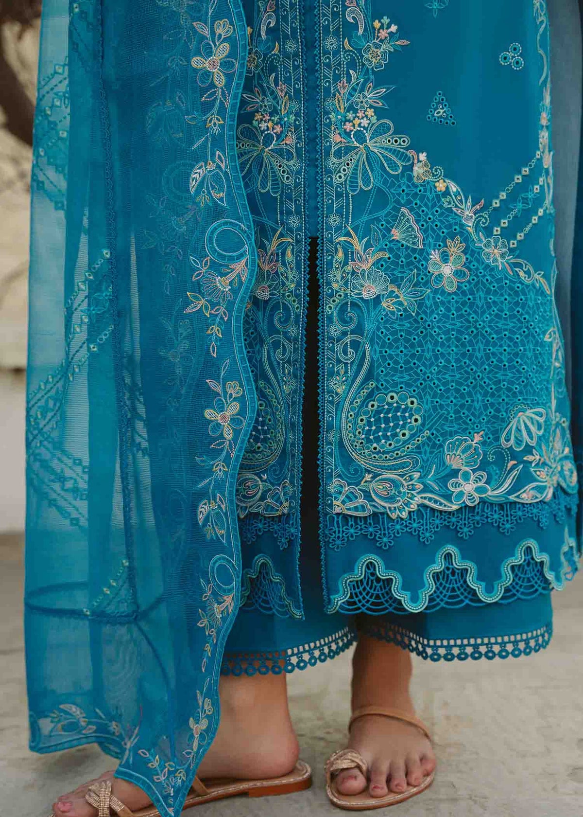 Jeem 3 PIECE EMBROIDERED PACIFIC BLUE LAWN 25'