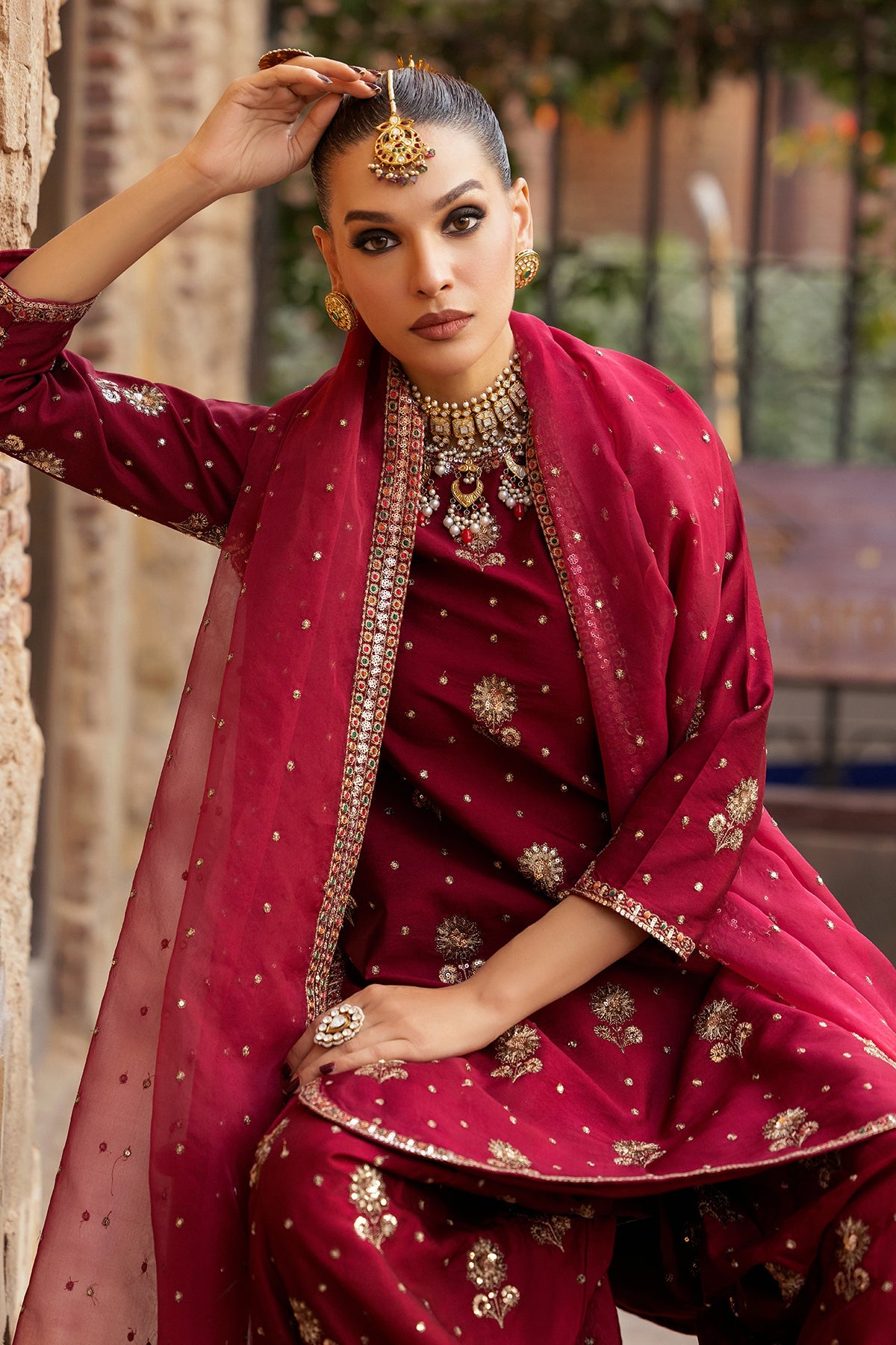 Charizma CMA-5-093 3-PC Embroidered Raw-Silk Suit