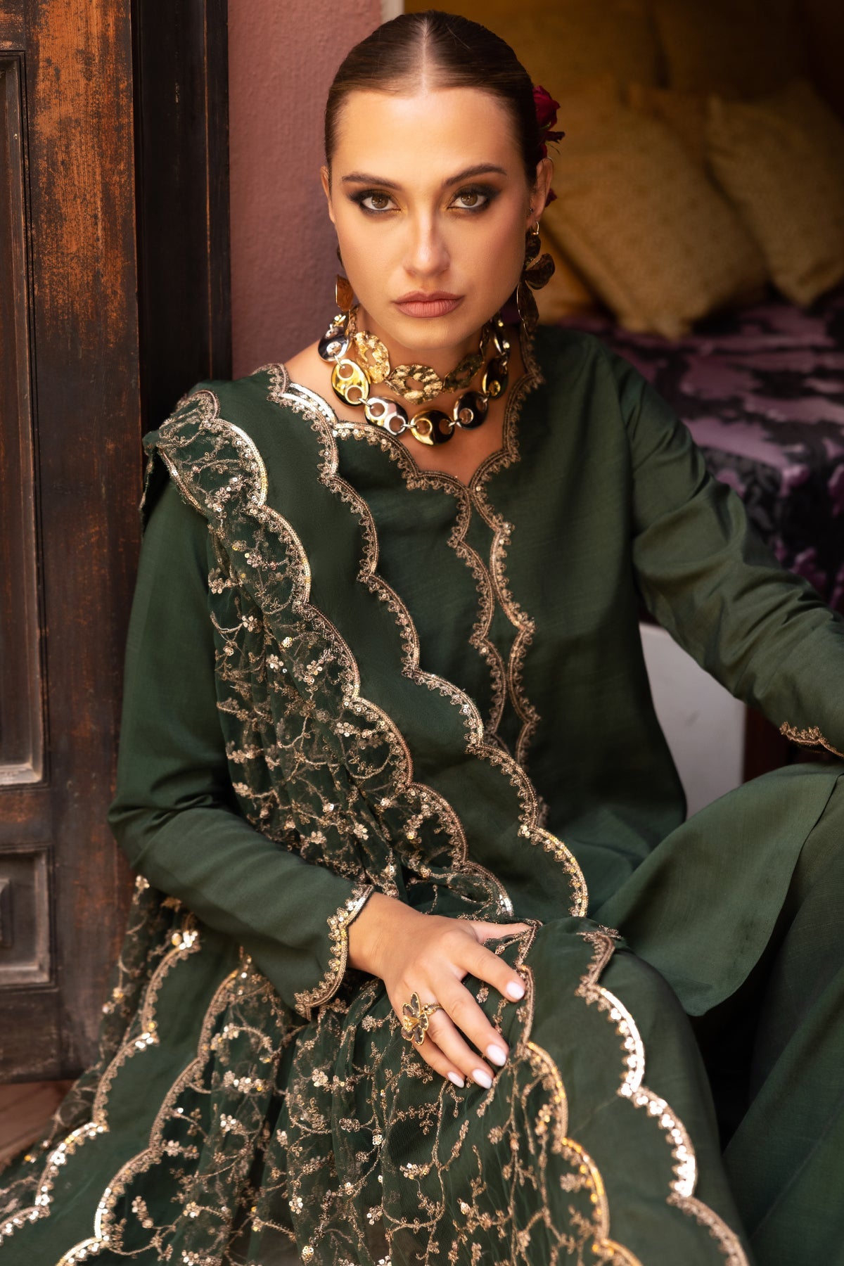 Charizma CMA-5-139 3-PC Embroidered Raw-Silk Suit