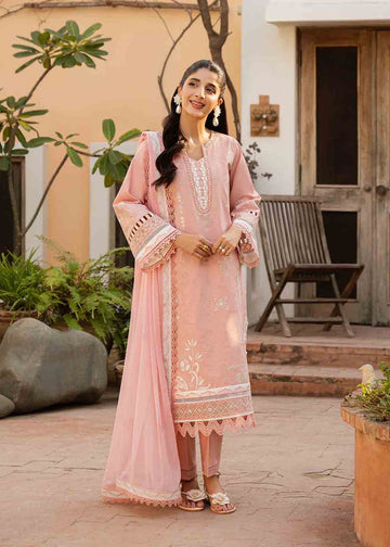 Jeem 3 PIECE EMBROIDERED PINK OPAL LAWN 25'