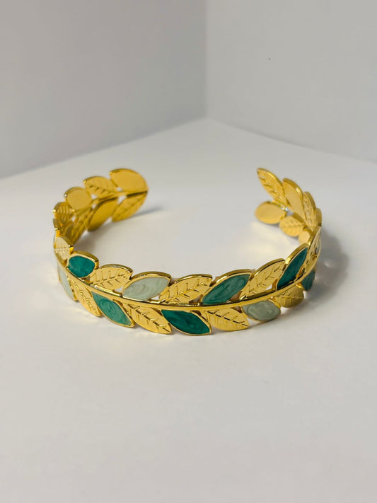 Gold-Toned Leaf & Enamel Cuff