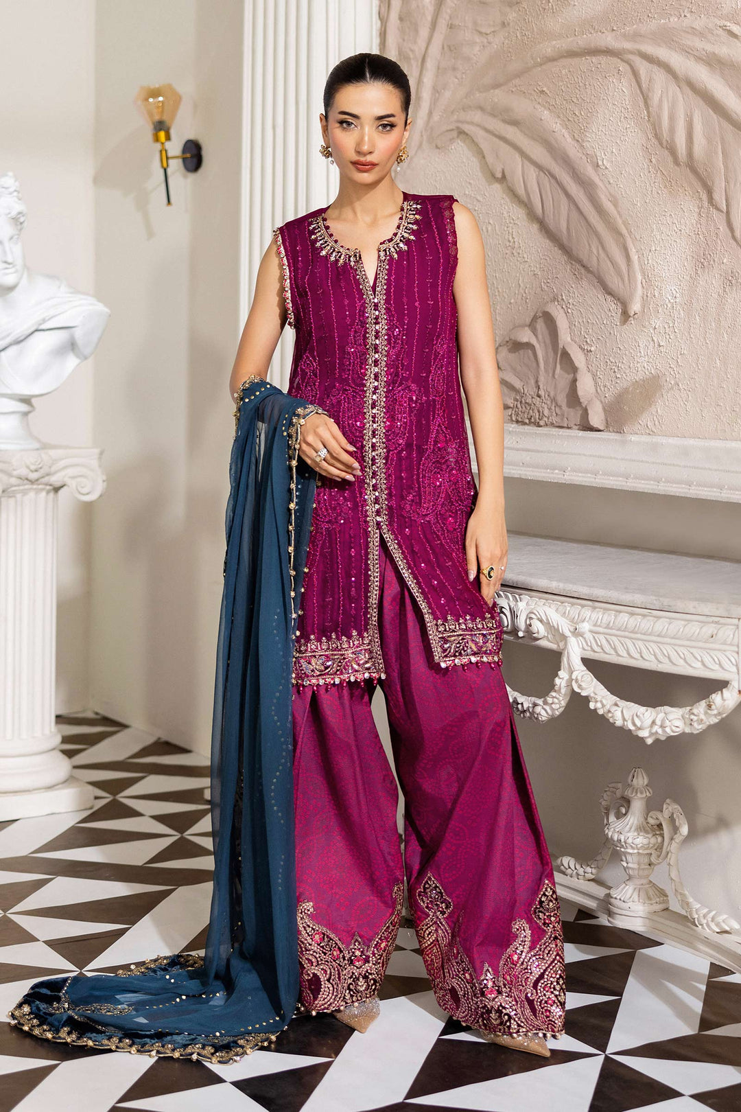 Maria B MPC-25-102 3 Piece Unstitched Embroidered Chiffon Suit