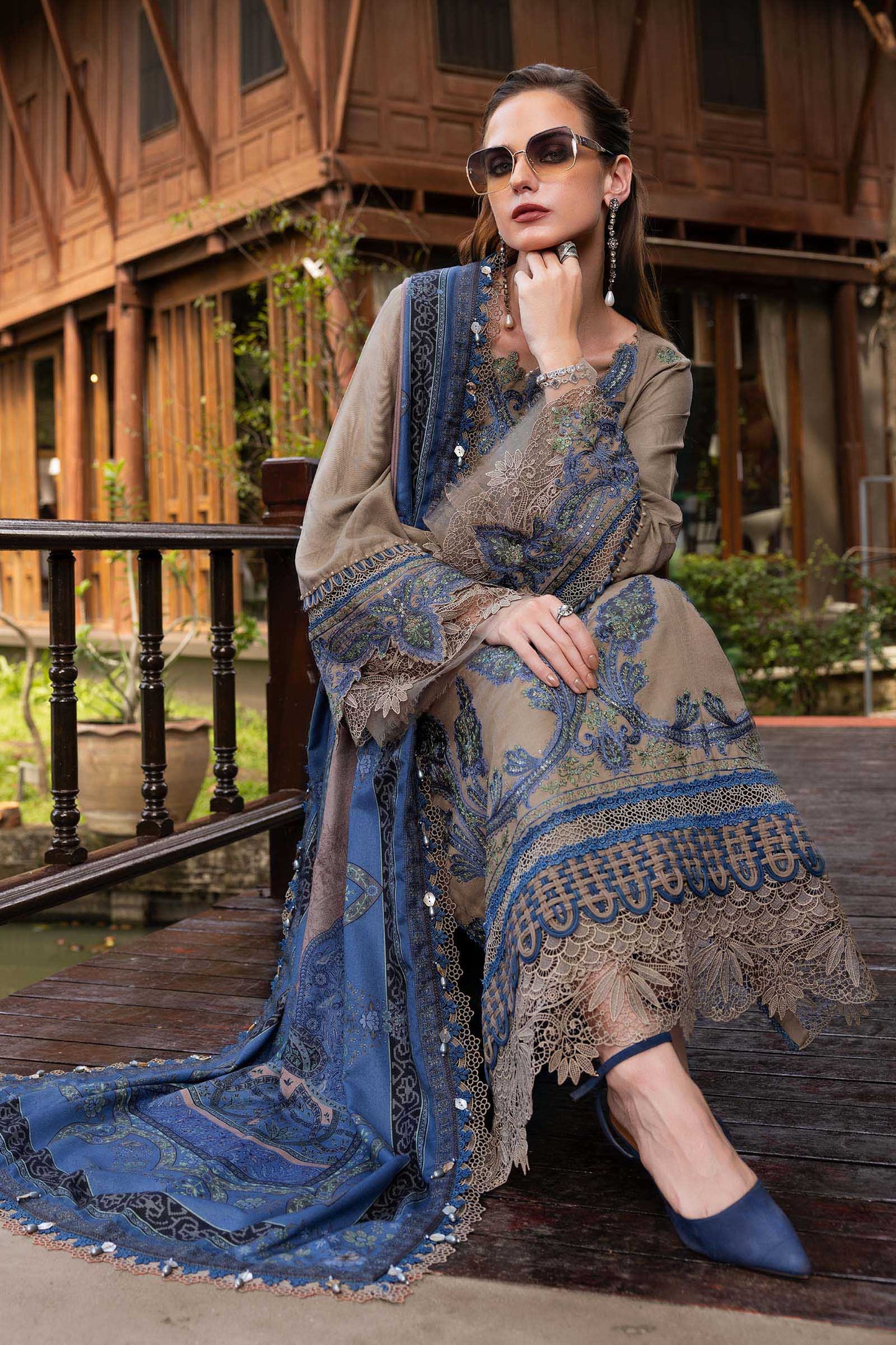 Maria b Mprints 6A Unstitched Embroidered Twill Linen 25'