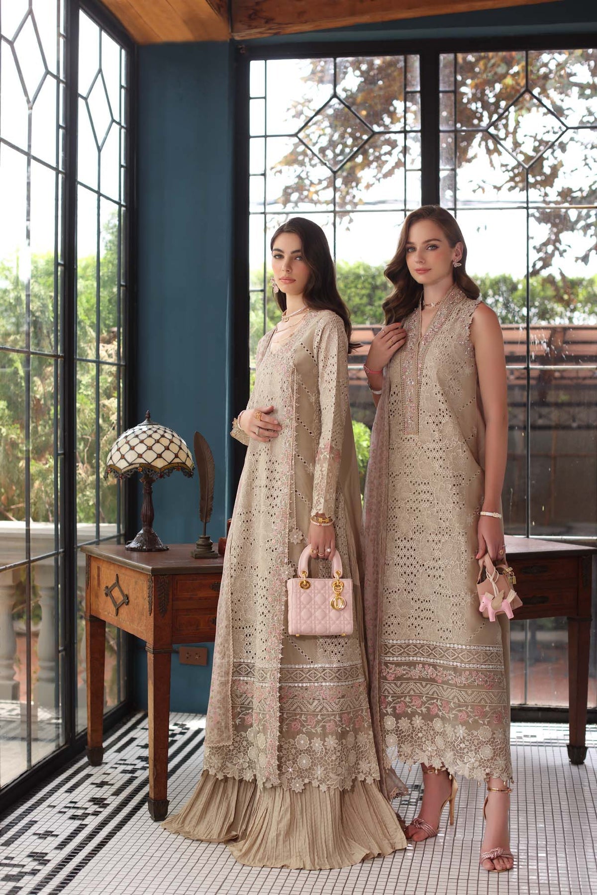 Saadia Asad D1- Beige Luxury Eid Schiffli Laserkari 25