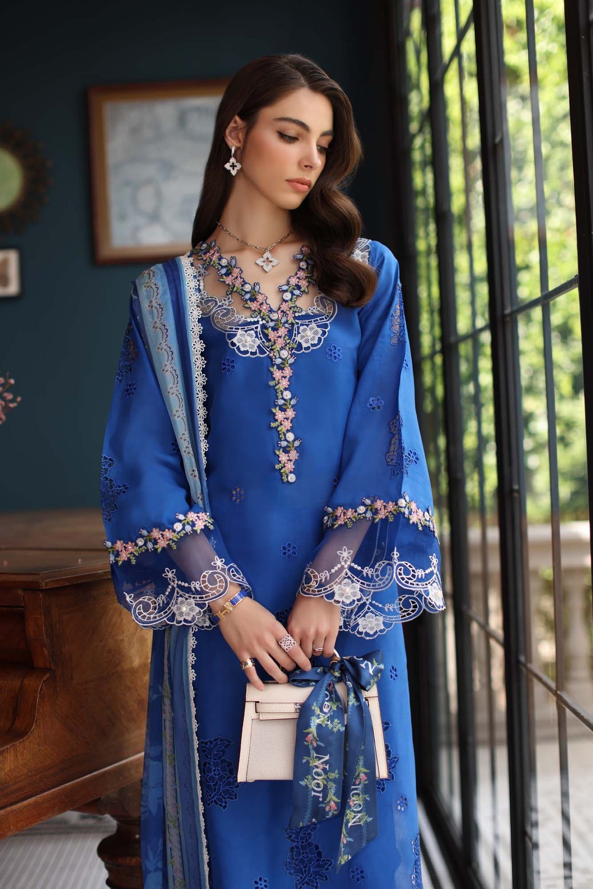 Saadia Asad D4- Ink Blue Luxury Eid Schiffli Laserkari 25