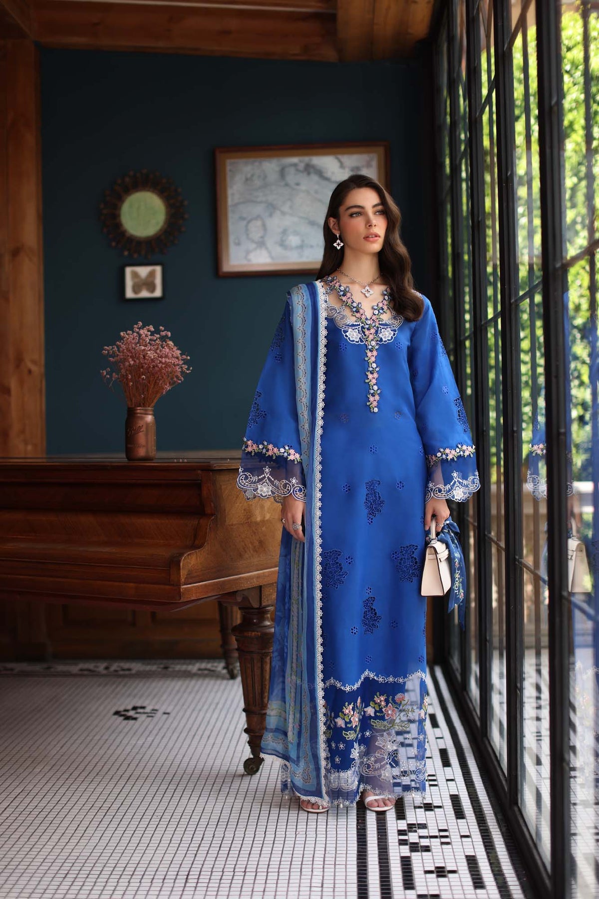 Saadia Asad D4- Ink Blue Luxury Eid Schiffli Laserkari 25