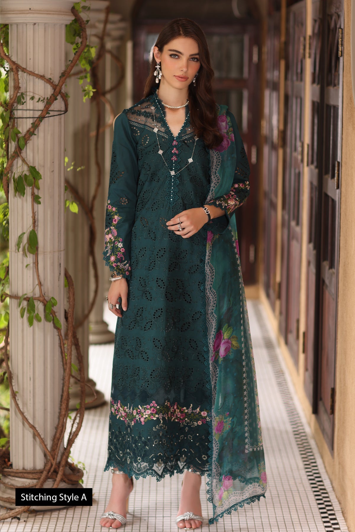 Saadia Asad D5- Teal Luxury Eid Schiffli Laserkari 25