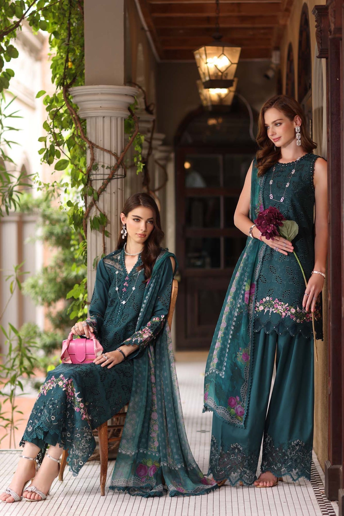 Saadia Asad D5- Teal Luxury Eid Schiffli Laserkari 25