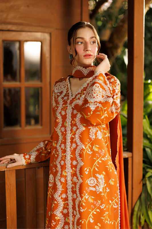 Afrozeh Embroidered Lawn 3-Piece Stitched suite -Rust (Elyora)