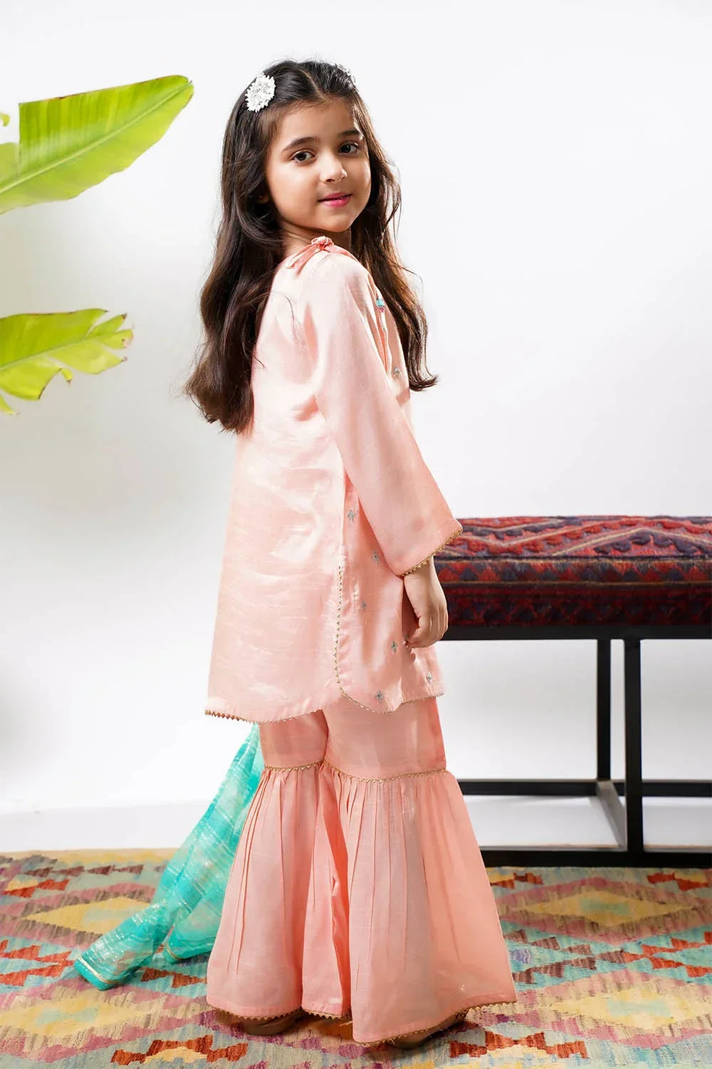 Kids Pink & Multicolor Formal 3 Piece Suit – Viscose Raw Silk (KDD-03282)