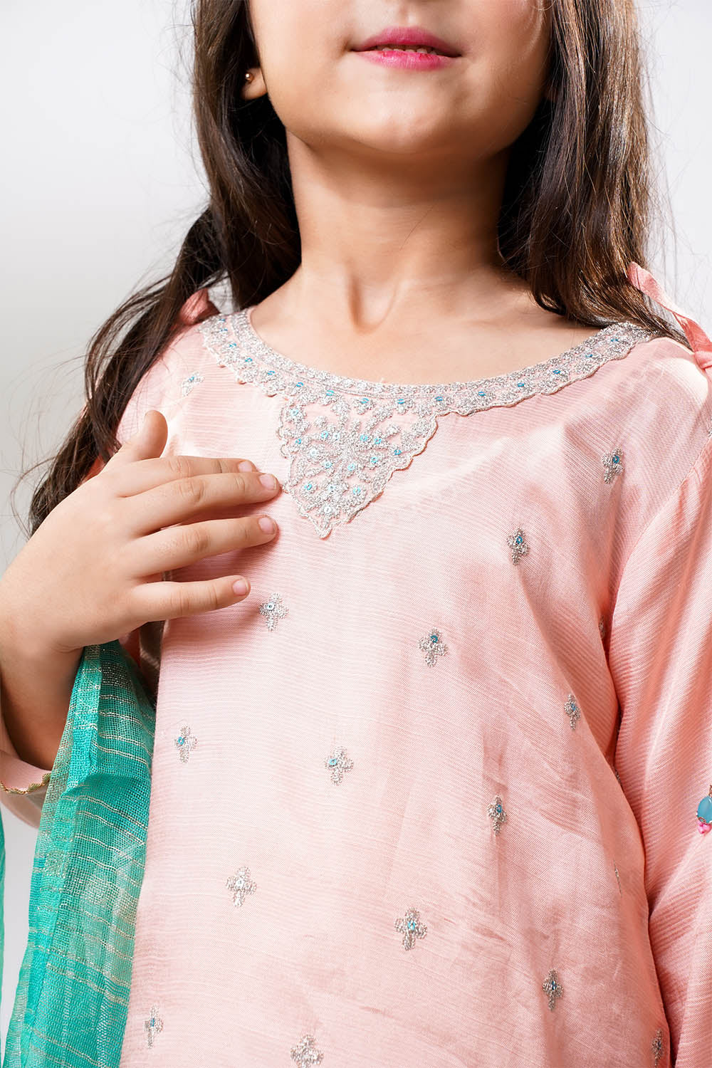 Kids Pink & Multicolor Formal 3 Piece Suit – Viscose Raw Silk (KDD-03282)