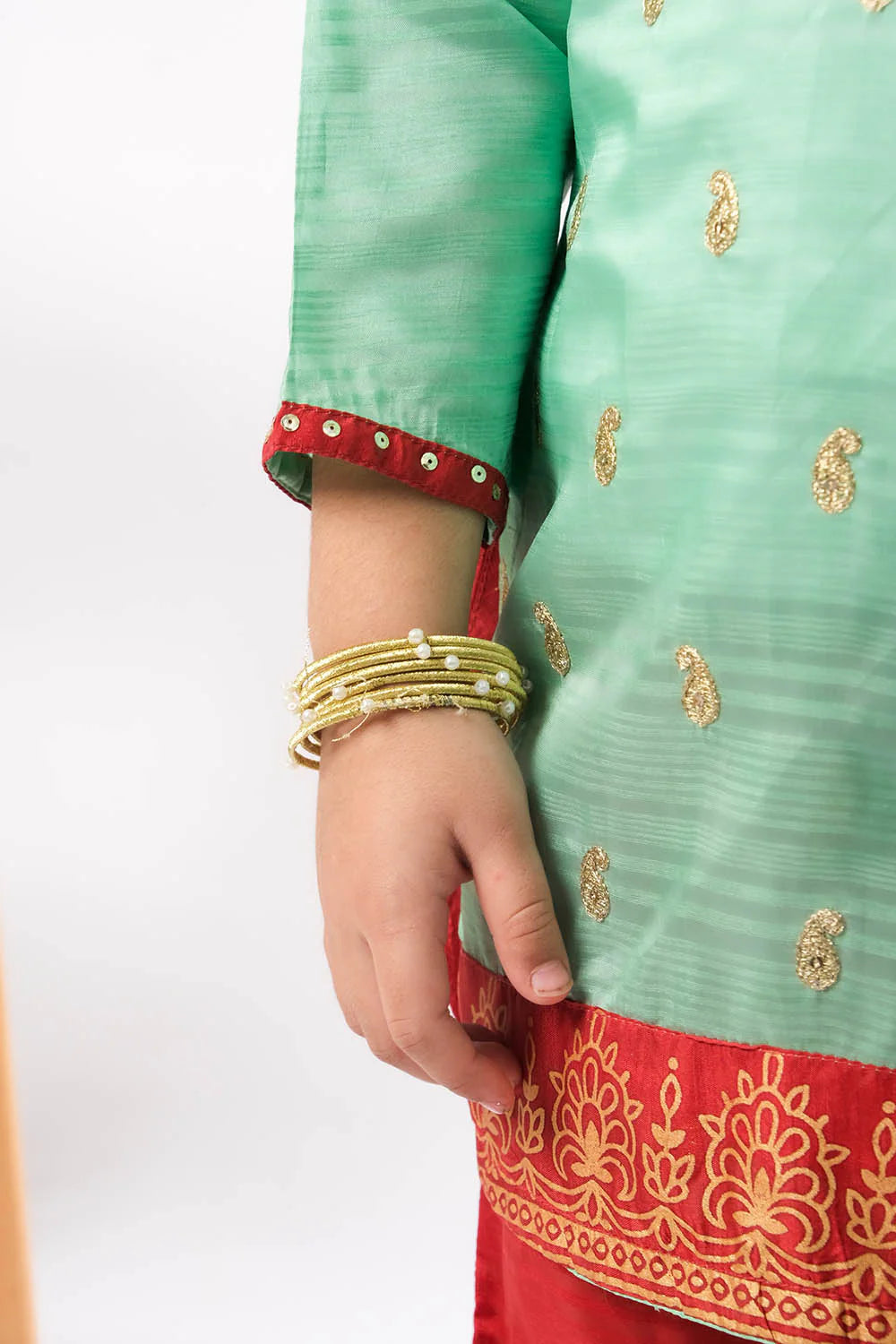 Kids Mint Green & Maroon Formal 3 Piece Suit – Polyester Tussar Silk ( KDD-03222)