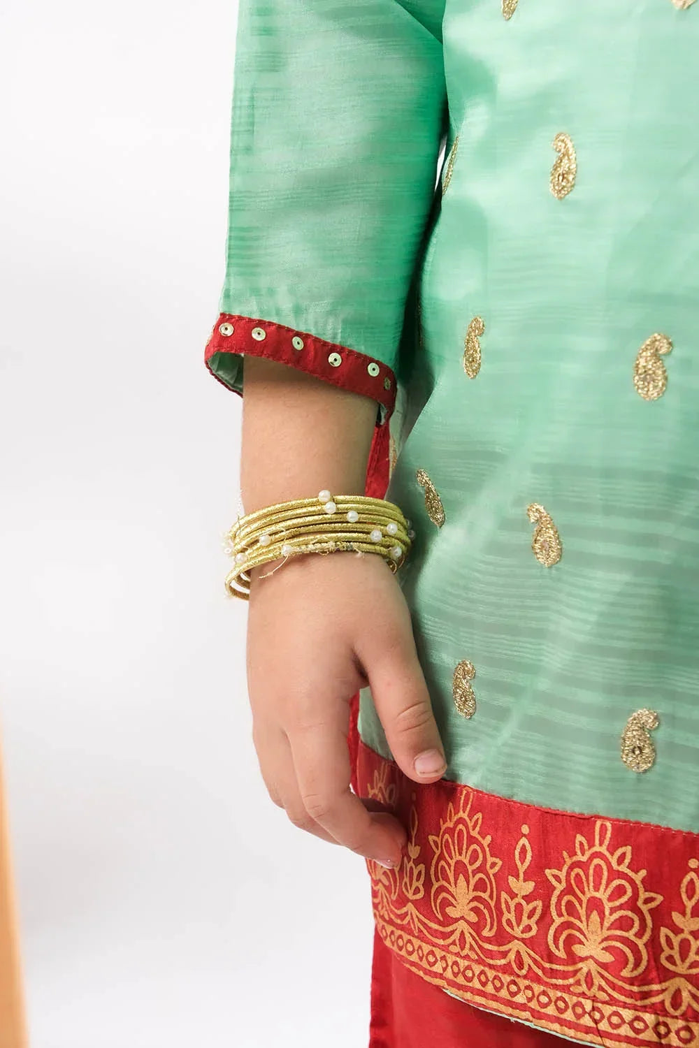 Kids Mint Green & Maroon Formal 3 Piece Suit – Polyester Tussar Silk ( KDD-03222)