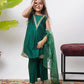 Kids Bottle Green & Gold Formal 3 Piece Suit – Viscose Chambray Katan (KDD-03238)
