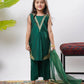 Kids Bottle Green & Gold Formal 3 Piece Suit – Viscose Chambray Katan (KDD-03238)