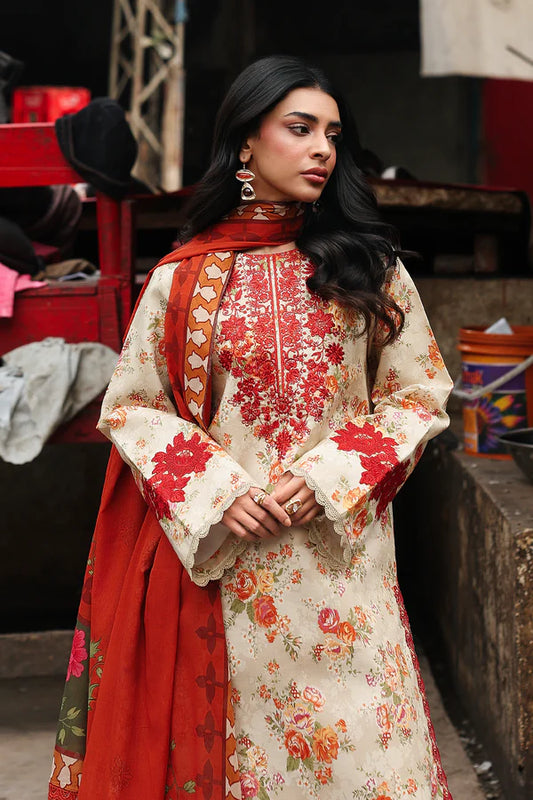 NISSA Floral Symphony – Embroidered & Printed Lawn Suit by Rajbari (Unstitched) 01