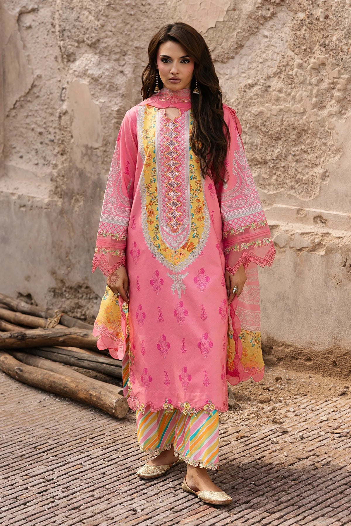 Charizma Chunri-Embroidered Printed Lawn Unstitched Suit with Chiffon Dupatta (CHN6-08)