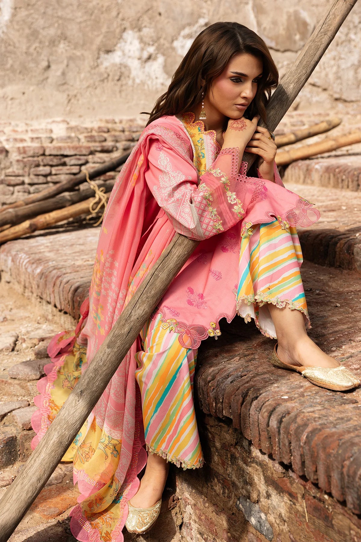 Charizma Chunri-Embroidered Printed Lawn Unstitched Suit with Chiffon Dupatta (CHN6-08)