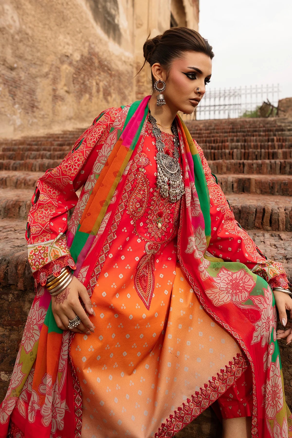 Charizma Chunri-Embroidered Printed Lawn Unstitched Suit with Chiffon Dupatta (CHN6-06)