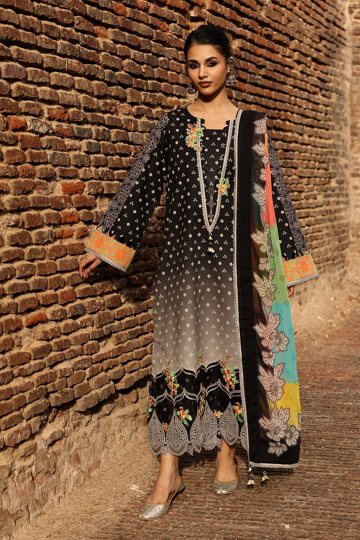 Charizma Chunri-Embroidered Printed Lawn Unstitched Suit with Chiffon Dupatta (CHN6-02)