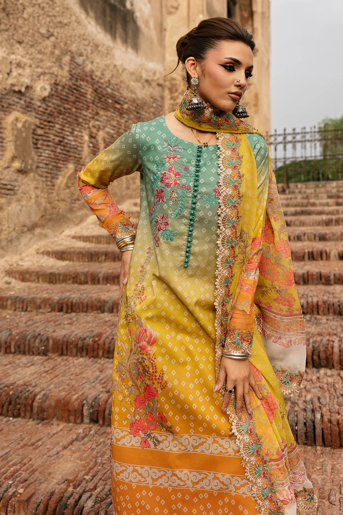 Charizma Chunri-Embroidered Printed Lawn Unstitched Suit with Chiffon Dupatta (CHN6-03)