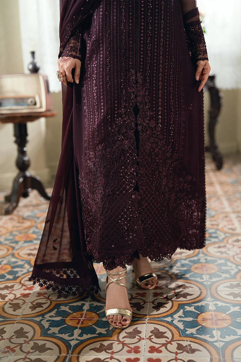 Azure Ensembles '26 - Premium 3 Piece Unstitched Suit (Nectar Rouge)