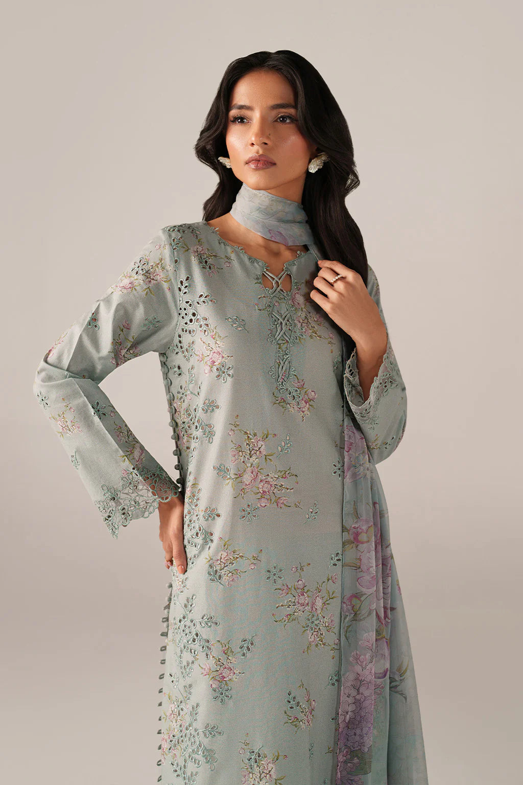 Iznik spring summer Dusty Ice Blue Embroidered Lawn 3 Piece stitched Suit (SS-12)