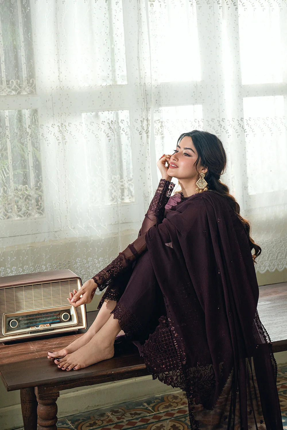 Azure Ensembles '26 - Premium 3 Piece Unstitched Suit (Nectar Rouge)