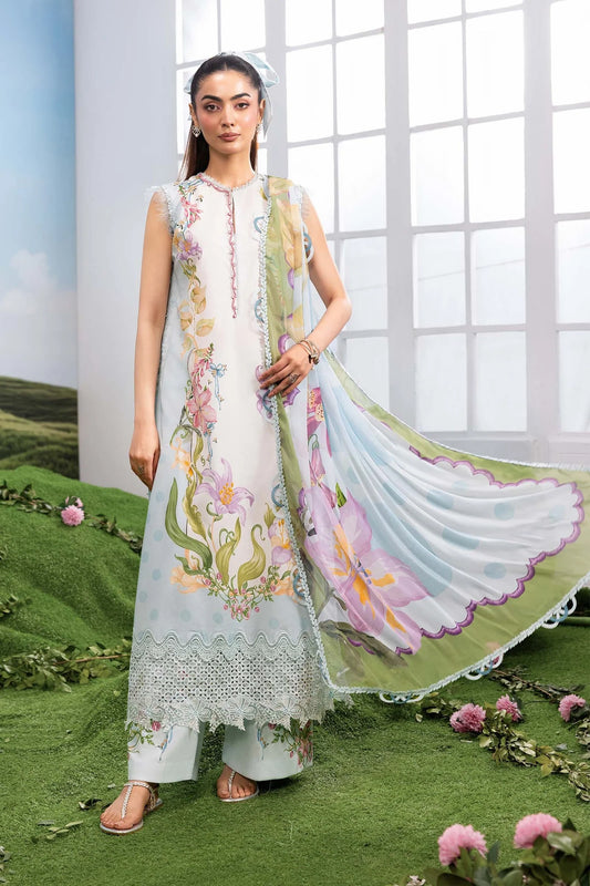 MariaB MBasics-Embroidered Lawn 3 Piece Unstitched Suit with Chiffon Dupatta (D5A)