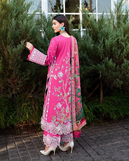 Mushq A Moi Luxury Lawn ’26 | Embroidered 3-Piece Unstitched Suit (Blushing Rose)