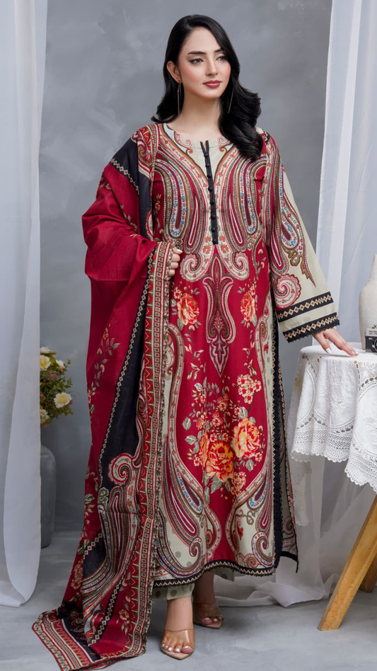 Hayat Summer Printed Kaftan Stitched 3 Piece Suit (04)