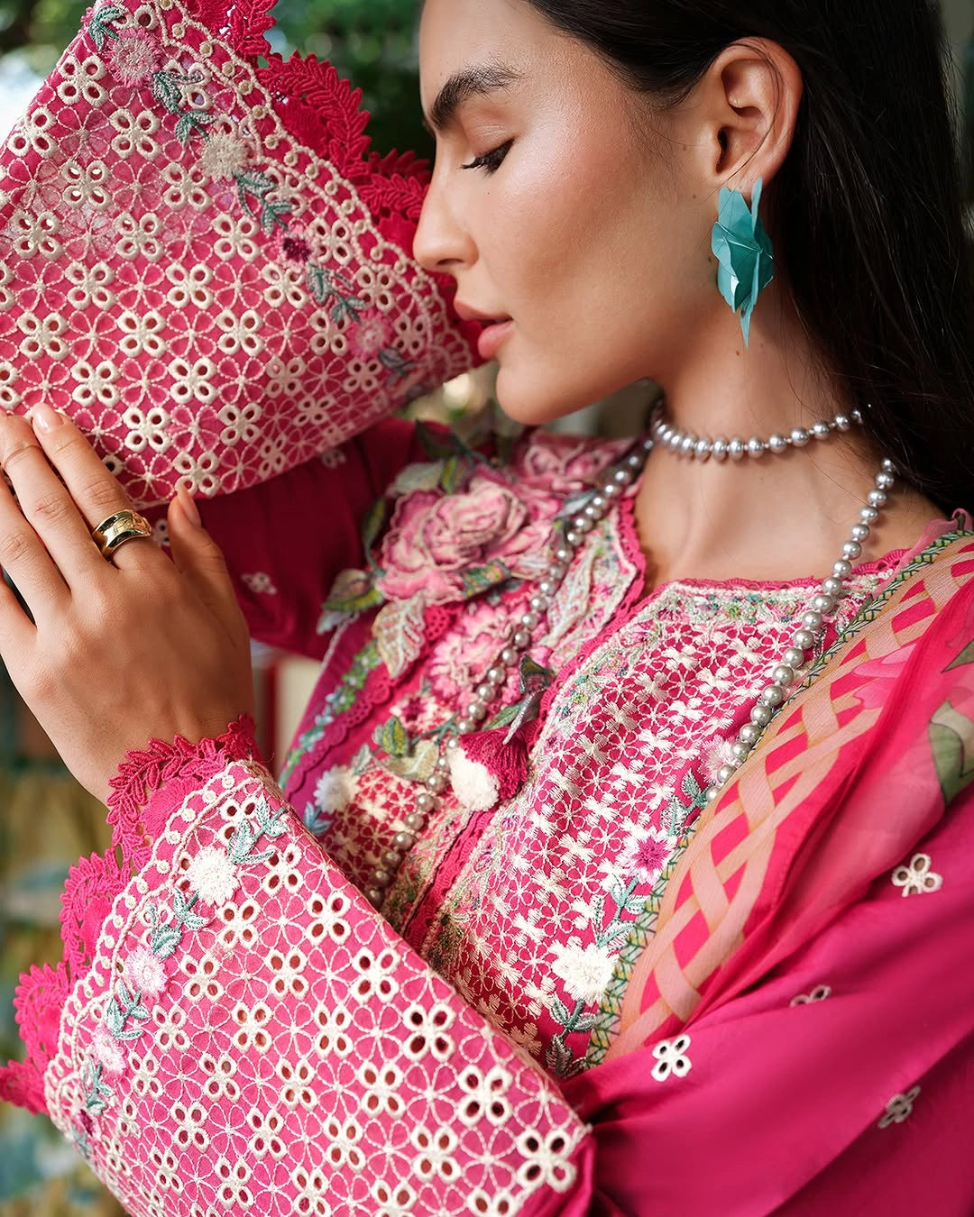 Mushq A Moi Luxury Lawn ’26 | Embroidered 3-Piece Unstitched Suit (Blushing Rose)