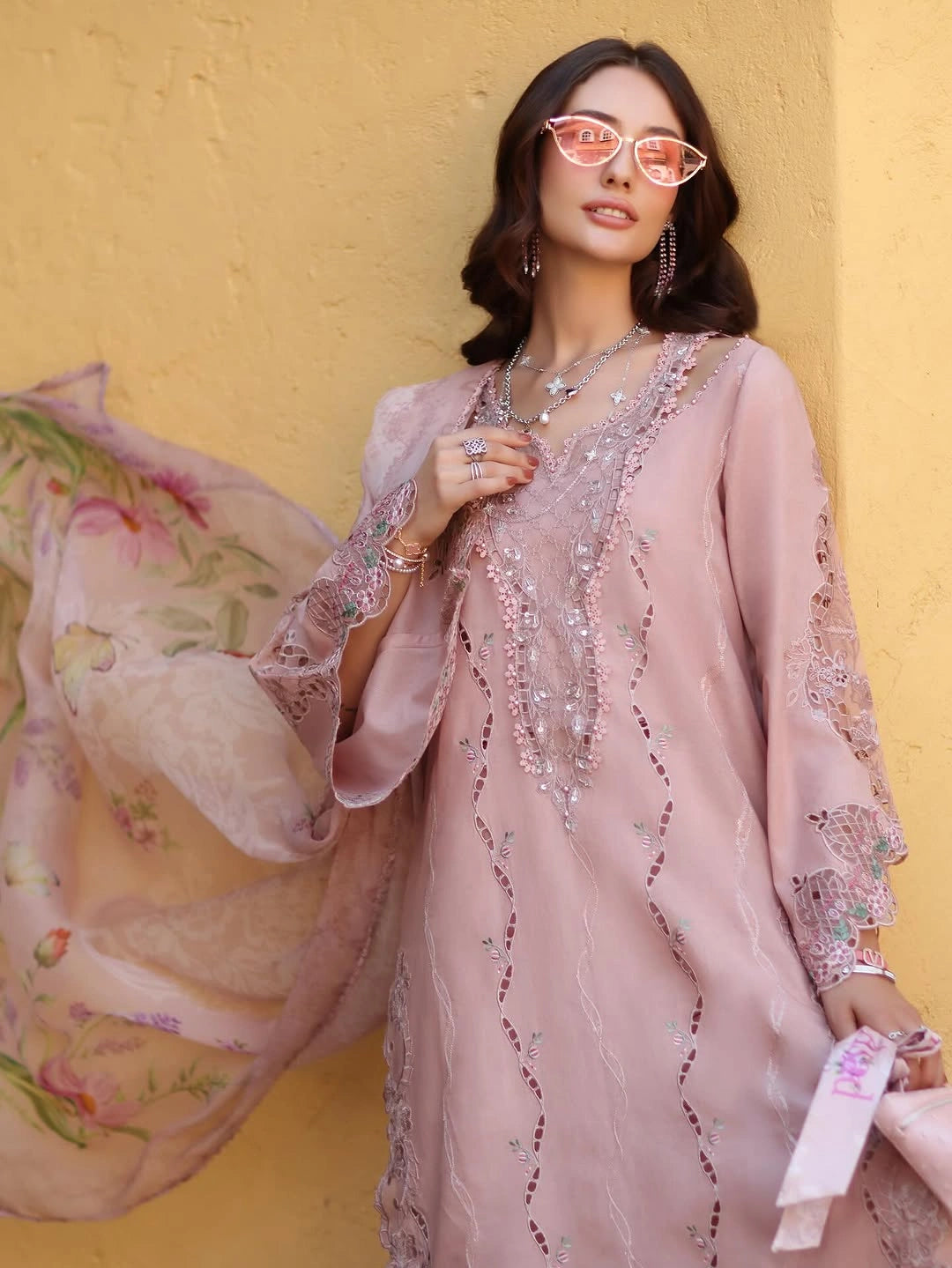 Noor Luxe Chikankari 3-Piece Unstitched Lawn Embroidered Suit (D2 - A)