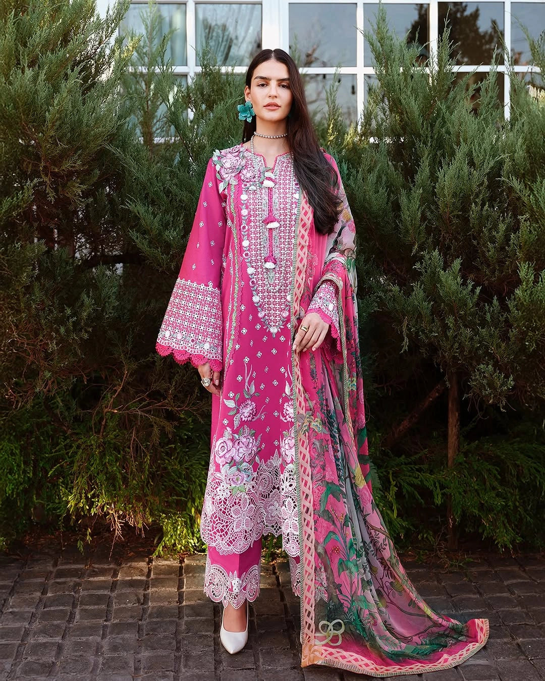 Mushq A Moi Luxury Lawn ’26 | Embroidered 3-Piece Unstitched Suit (Blushing Rose)