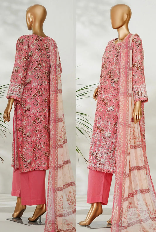 Amna Khadija Ismet Chikankari Embroidered Bana Dora Lawn Stitched 3 Piece Suit - AKC-08 | Pink | Summer Collection