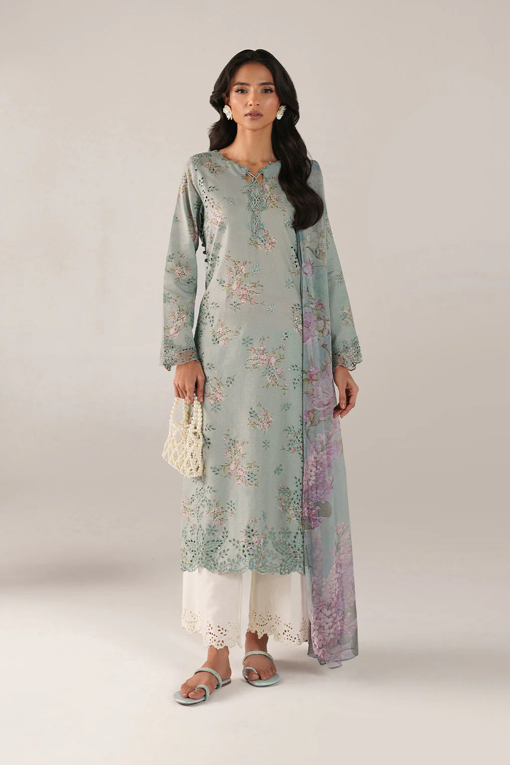 Iznik spring summer Dusty Ice Blue Embroidered Lawn 3 Piece stitched Suit (SS-12)