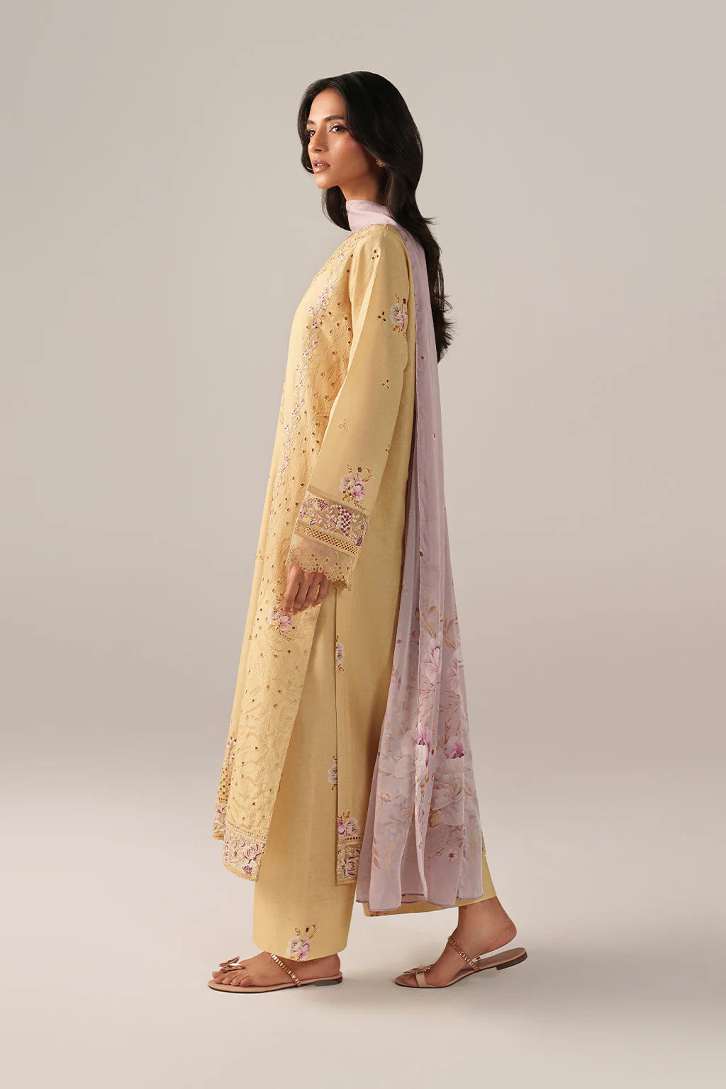 Iznik spring Butter Yellow Embroidered Lawn 3 Piece stitched Suit (SS-11)