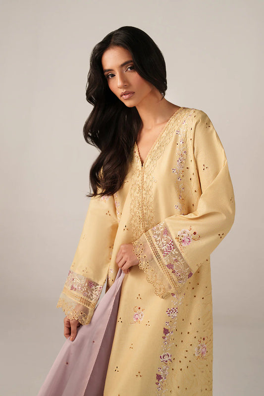 Iznik spring Butter Yellow Embroidered Lawn 3 Piece stitched Suit (SS-11)