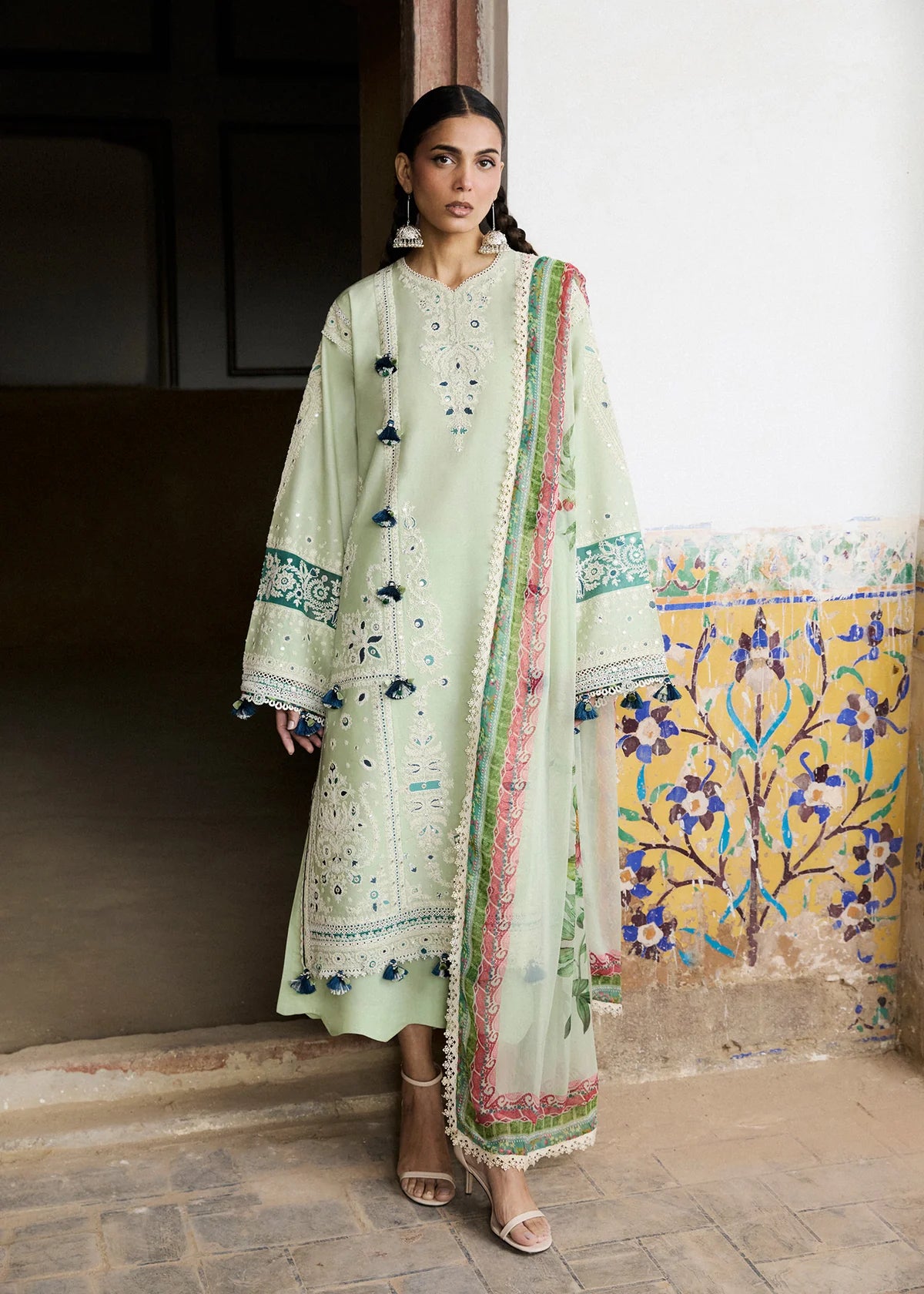 Hussain Rehar by Zun - Embroidered Lawn 3 Piece Unstitched Suit – Mint Green (Nane)