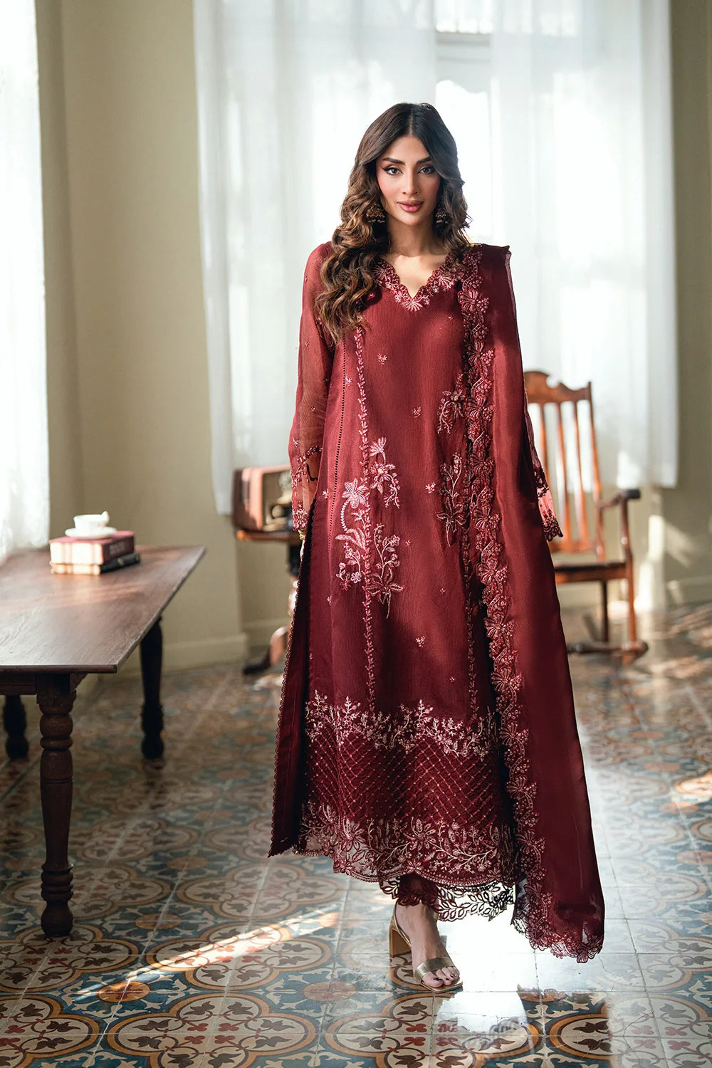 Azure Ensembles '26 - Premium 3 Piece Unstitched Suit (Hibiscus)