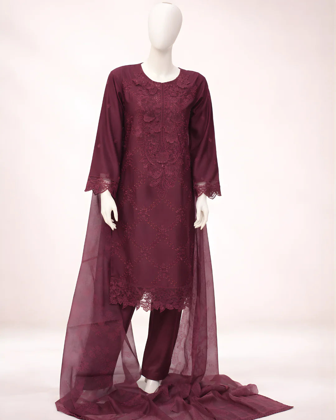 Pasand of Lahore 3-Piece Premium Viscose Suit – Mehroon (PL-372)